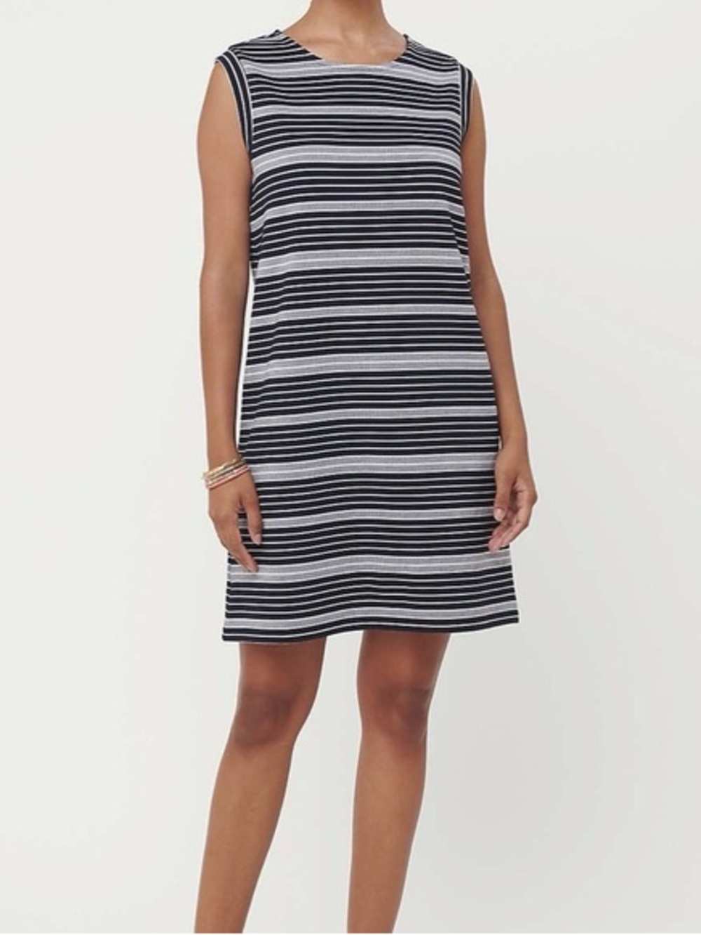 LOFT Black and White Striped Sleeveless Shift Dress